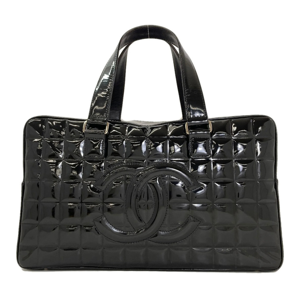 CHANEL Black Leather Logo Tote Bag